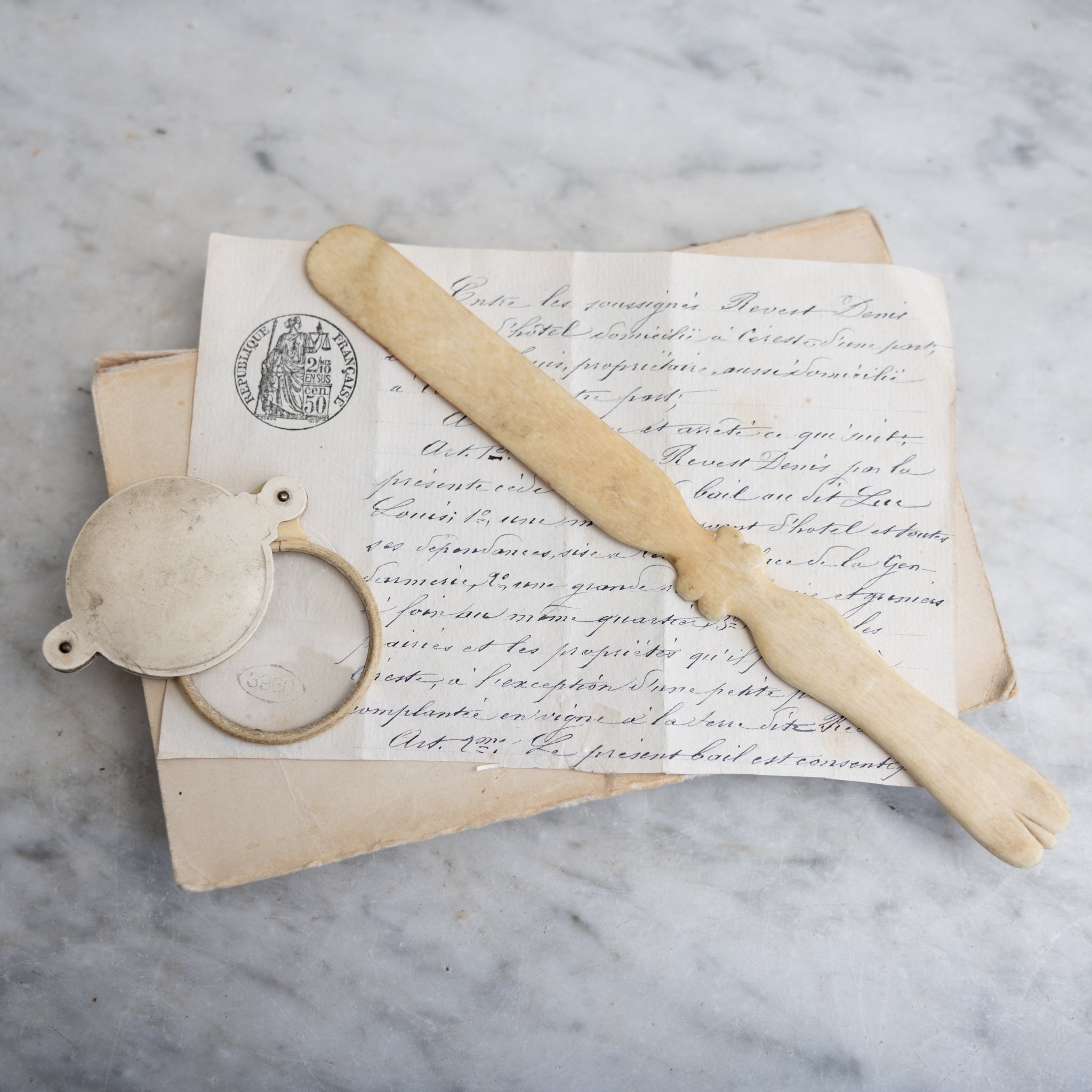 Antique Bone Letter Opener & Magnifying Glass - elsie green - decor