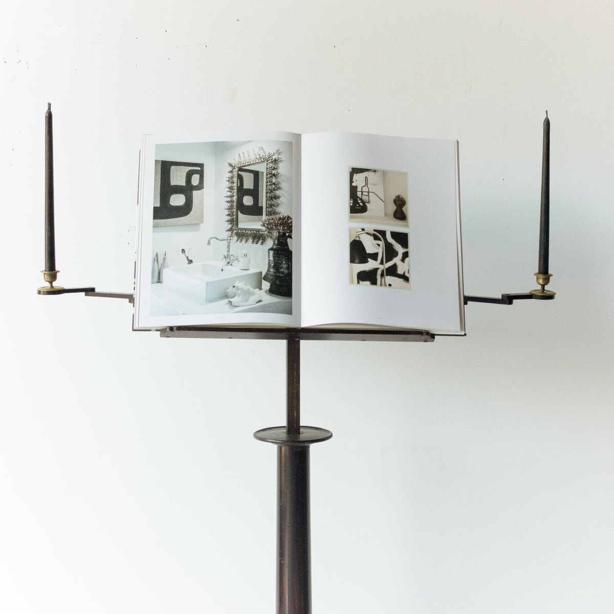 Antique Book Stand With Brass Candlesticks - elsie green - furniture