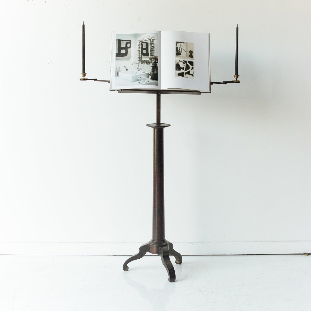 Antique Book Stand With Brass Candlesticks - elsie green - furniture