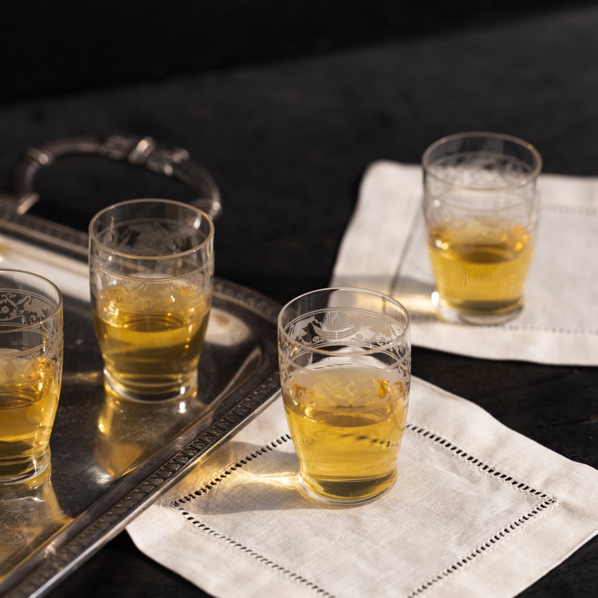 Antique Etched Shot Glass Set of 6 - elsie green - the french kitchen
