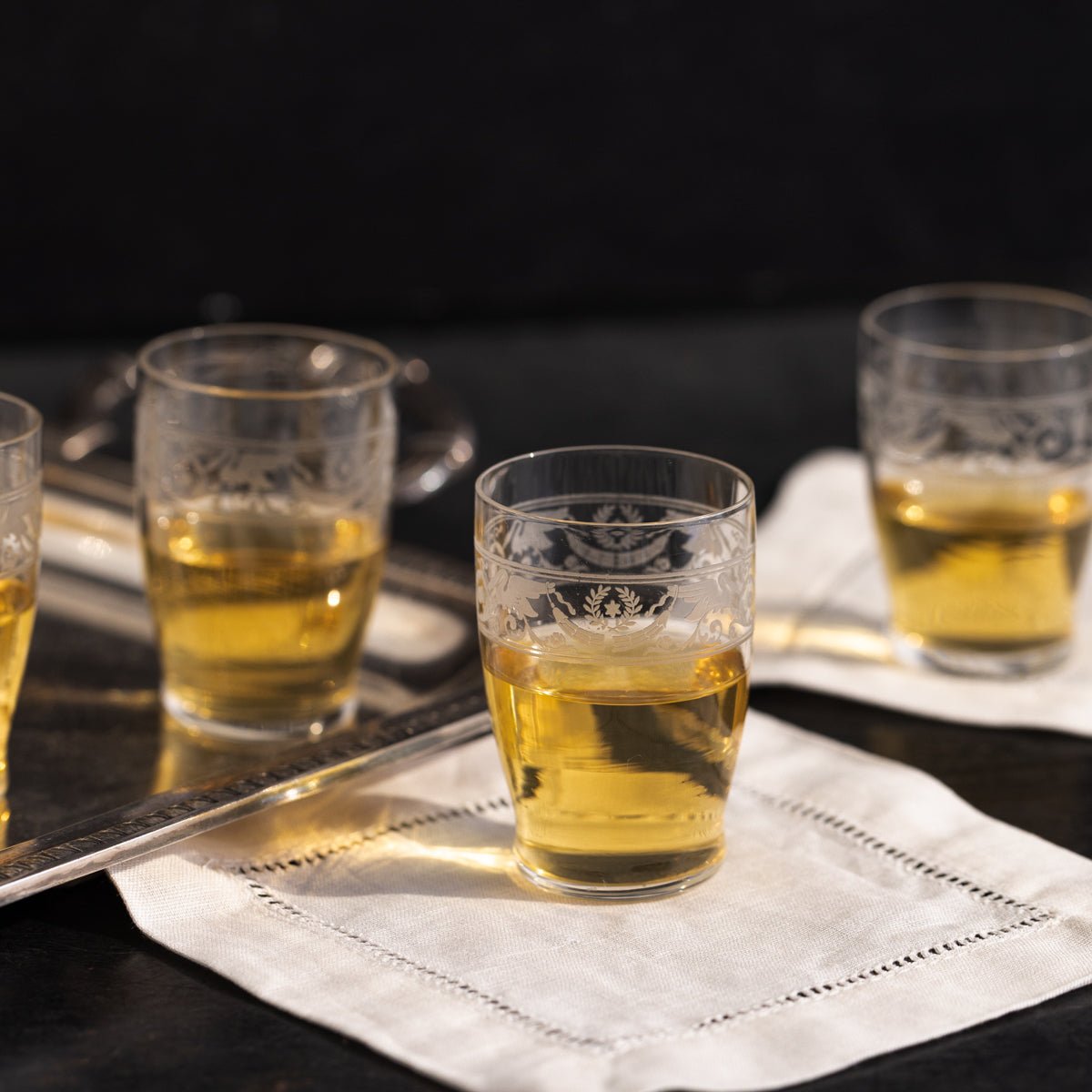Antique Etched Shot Glass Set of 6 - elsie green - the french kitchen