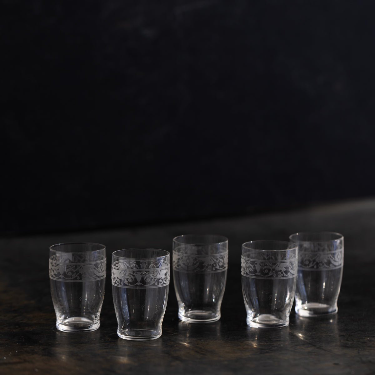 Antique Etched Shot Glass Set of 6 - elsie green - the french kitchen