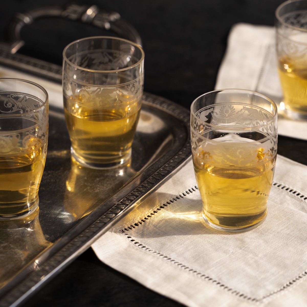 Antique Etched Shot Glass Set of 6 - elsie green - the french kitchen