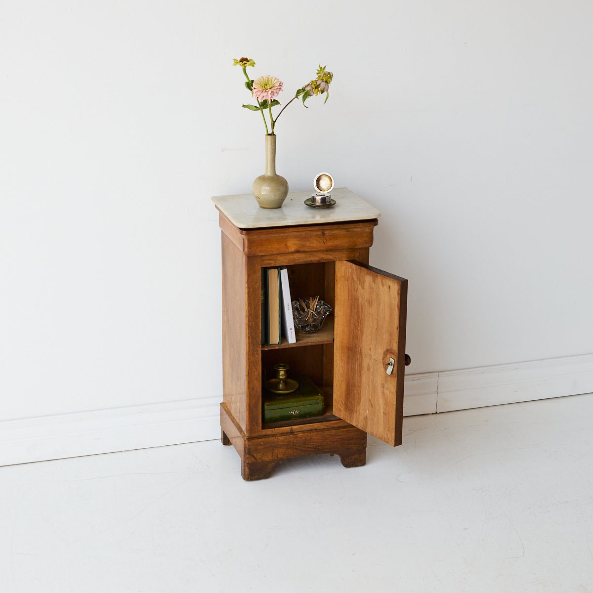 Antique Marble Bedside Table with Book-matched Door - elsie green - furniture