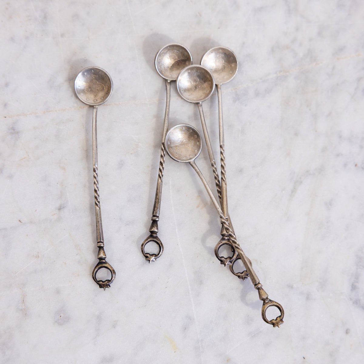Antique Ottoman Coin Silver Spoon Set of 5 - elsie green - the french kitchen