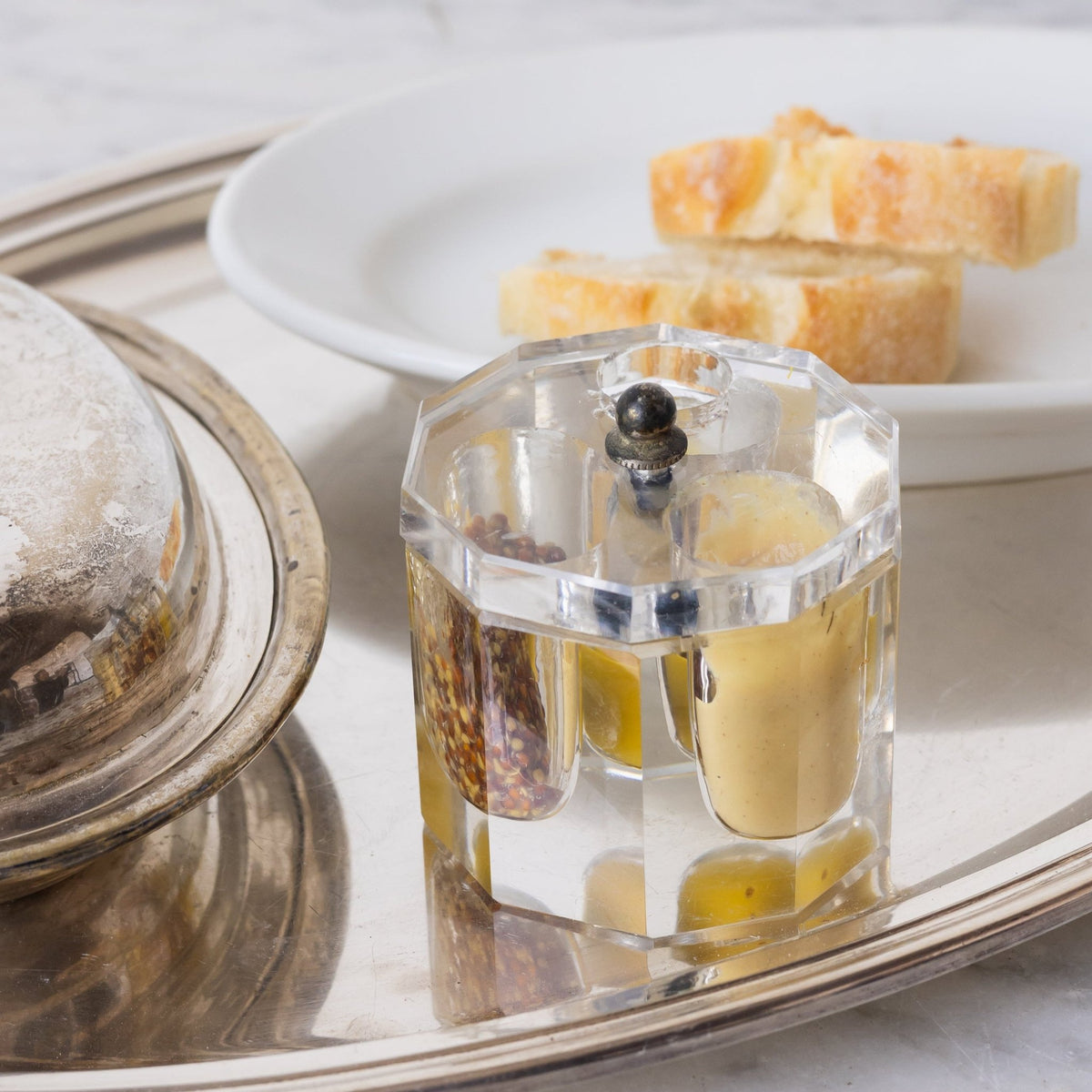 Baccarat Mustard Pot with Mustard Spoon - elsie green - the french kitchen