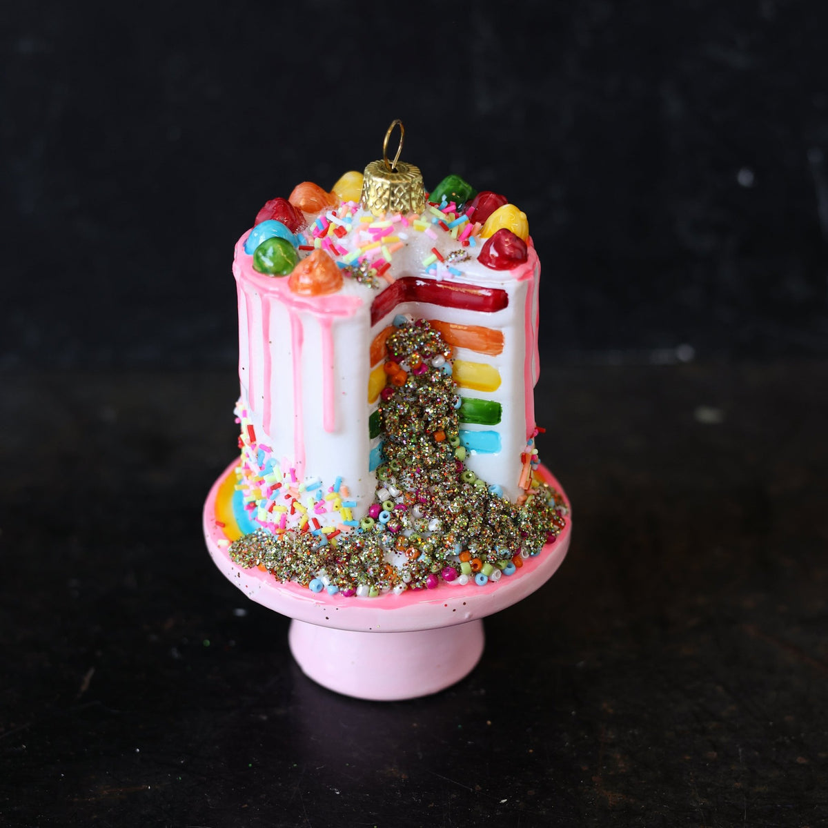 Blown Glass Sprinkle Cake Ornament - elsie green - decor