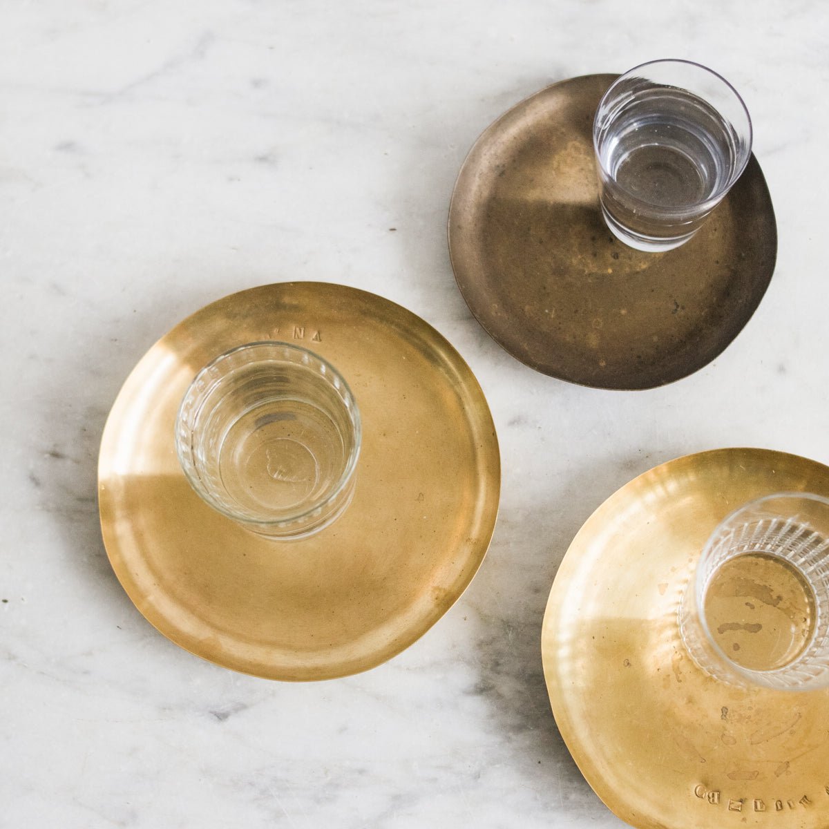 Blown Glass Tumbler with Brass Balancing Tray - elsie green - the french kitchen