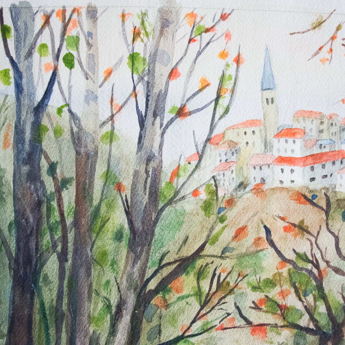Bourgogne Chateau Watercolor Painting - elsie green - art