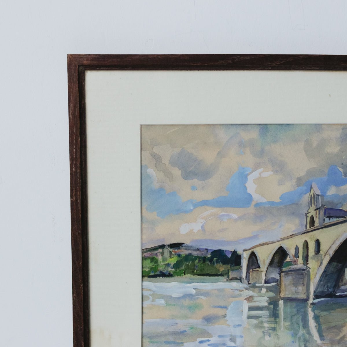 Cityscape with Bridge Watercolor Painting | Dated 1956 - elsie green - art