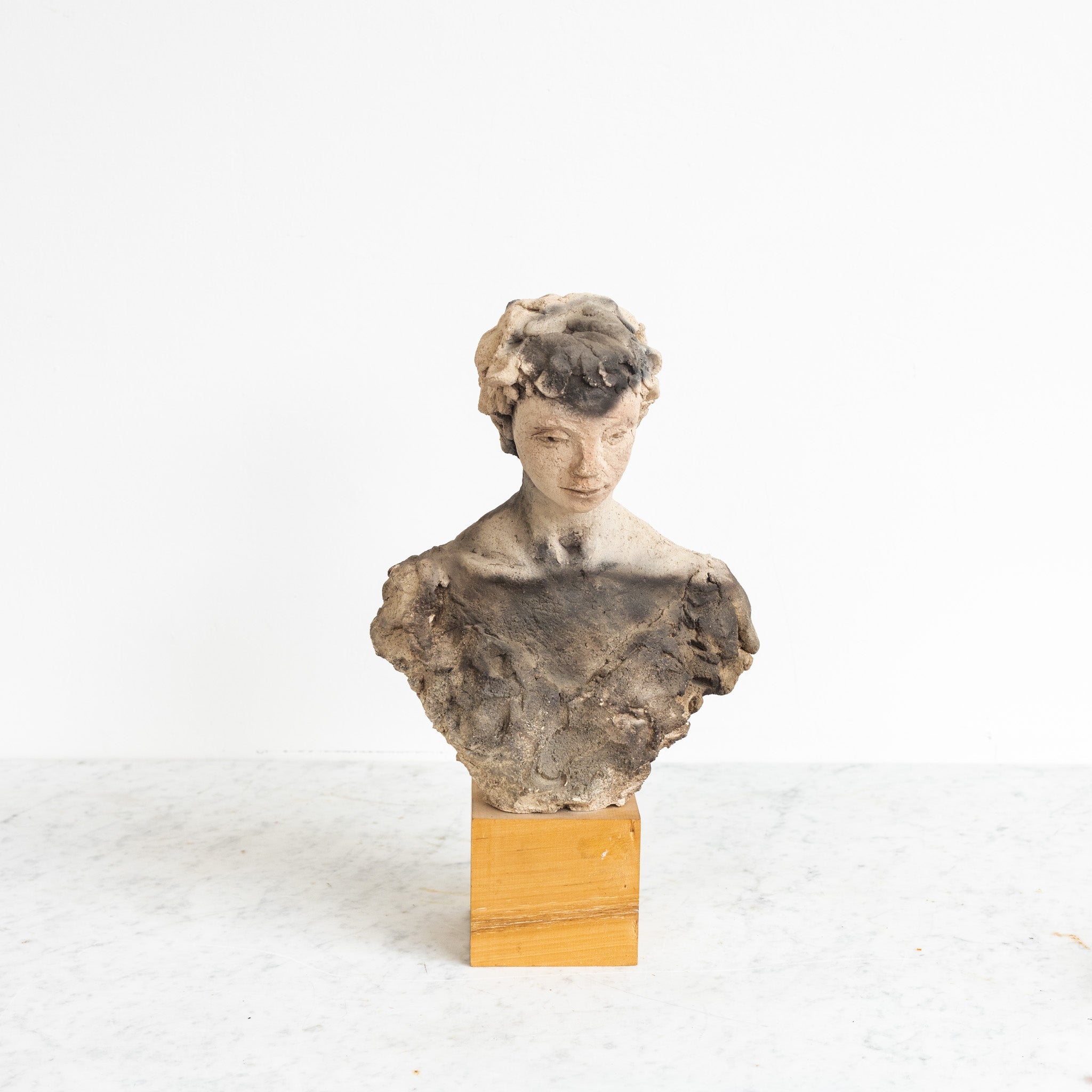 Clay Bust of Pensive Woman - elsie green - art