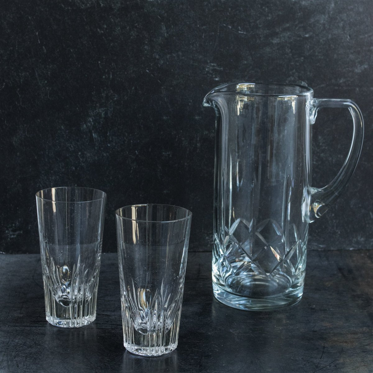Crystal Bar Pitcher And Pair Of Tall Bar Glasses - elsie green - The French Kitchen