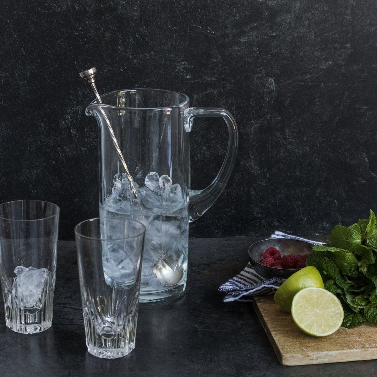 Crystal Bar Pitcher And Pair Of Tall Bar Glasses - elsie green - The French Kitchen