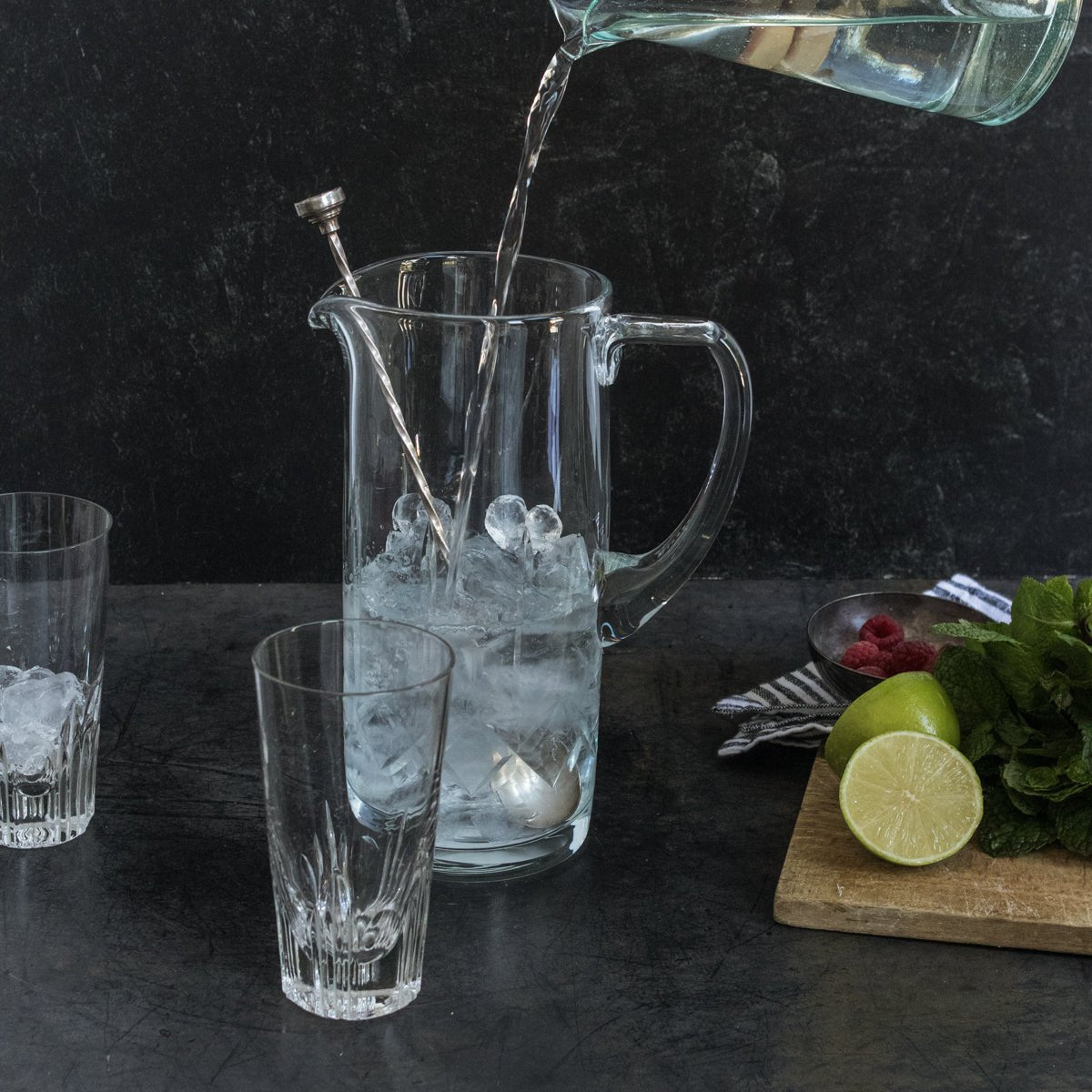 Crystal Bar Pitcher And Pair Of Tall Bar Glasses - elsie green - The French Kitchen