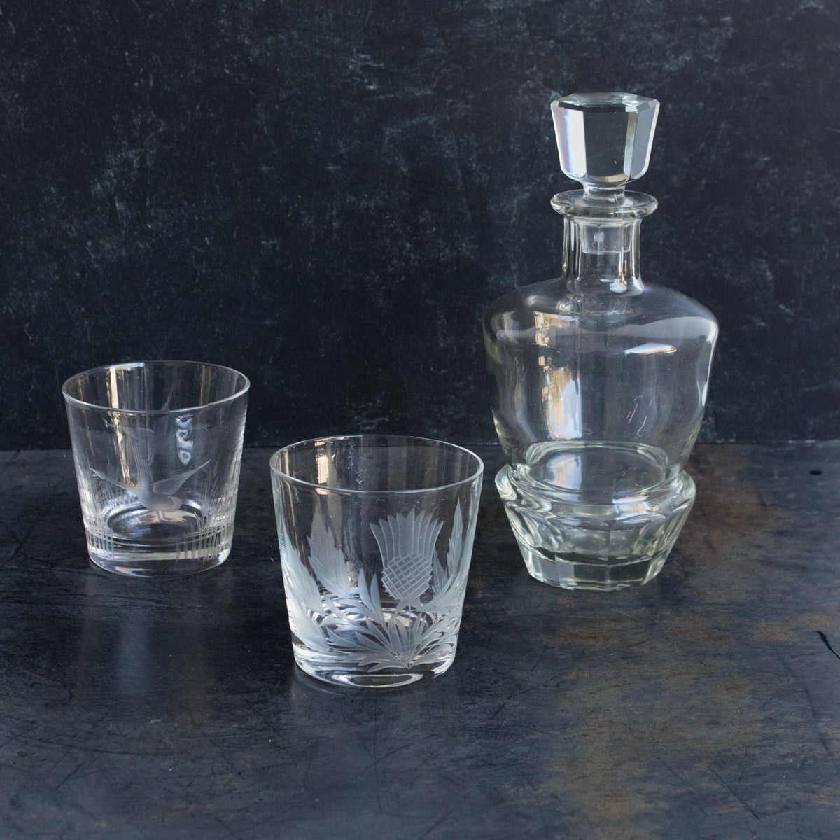 Crystal Decanter with Goose & Thistle Bar Glasses - elsie green - The French Kitchen