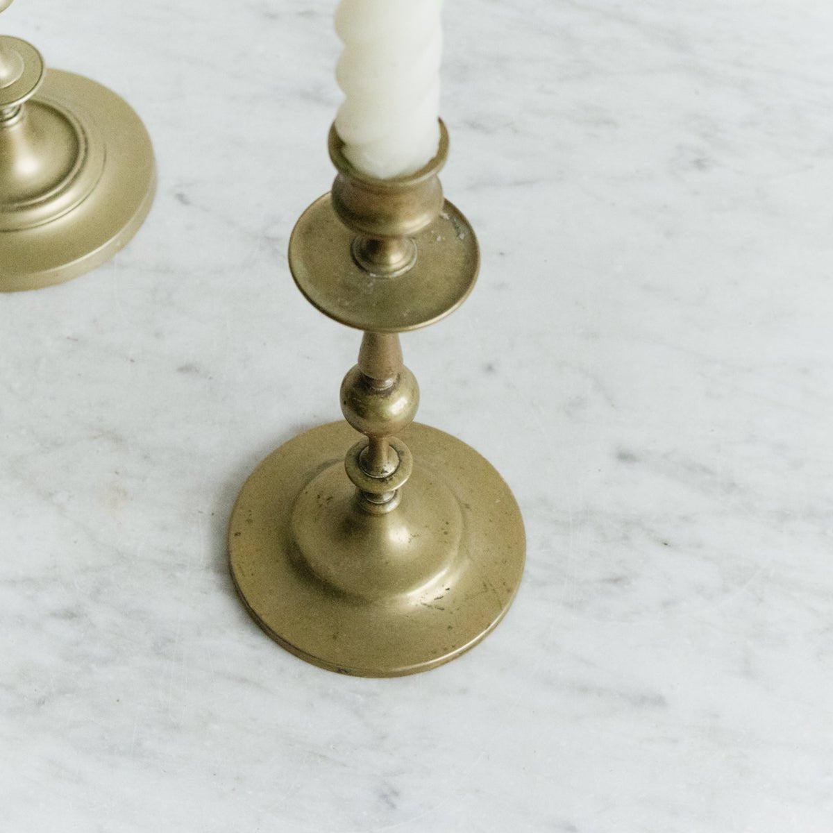 Eclectic Pair of Brass Candlesticks - elsie green - decor