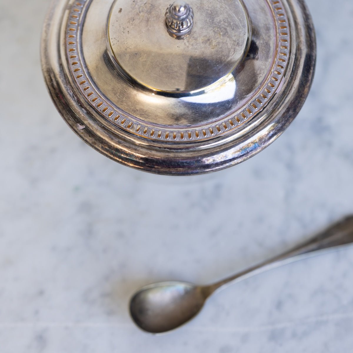 Etched Glass Sugar Bowl with Silver Spoon - elsie green - the french kitchen