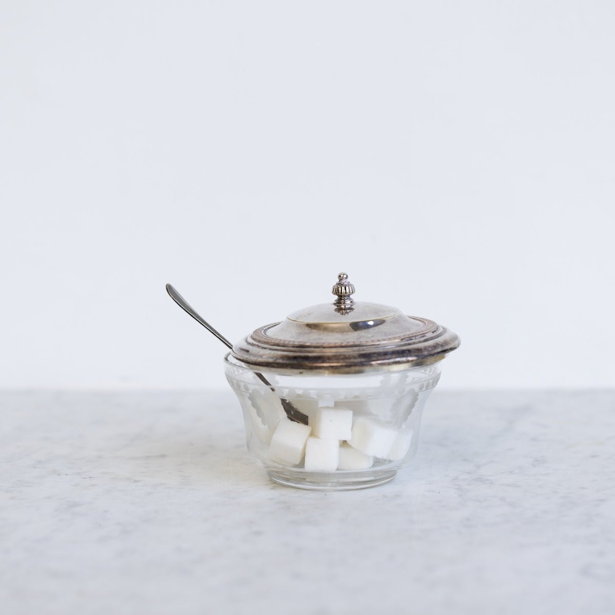 Etched Glass Sugar Bowl with Silver Spoon - elsie green - the french kitchen