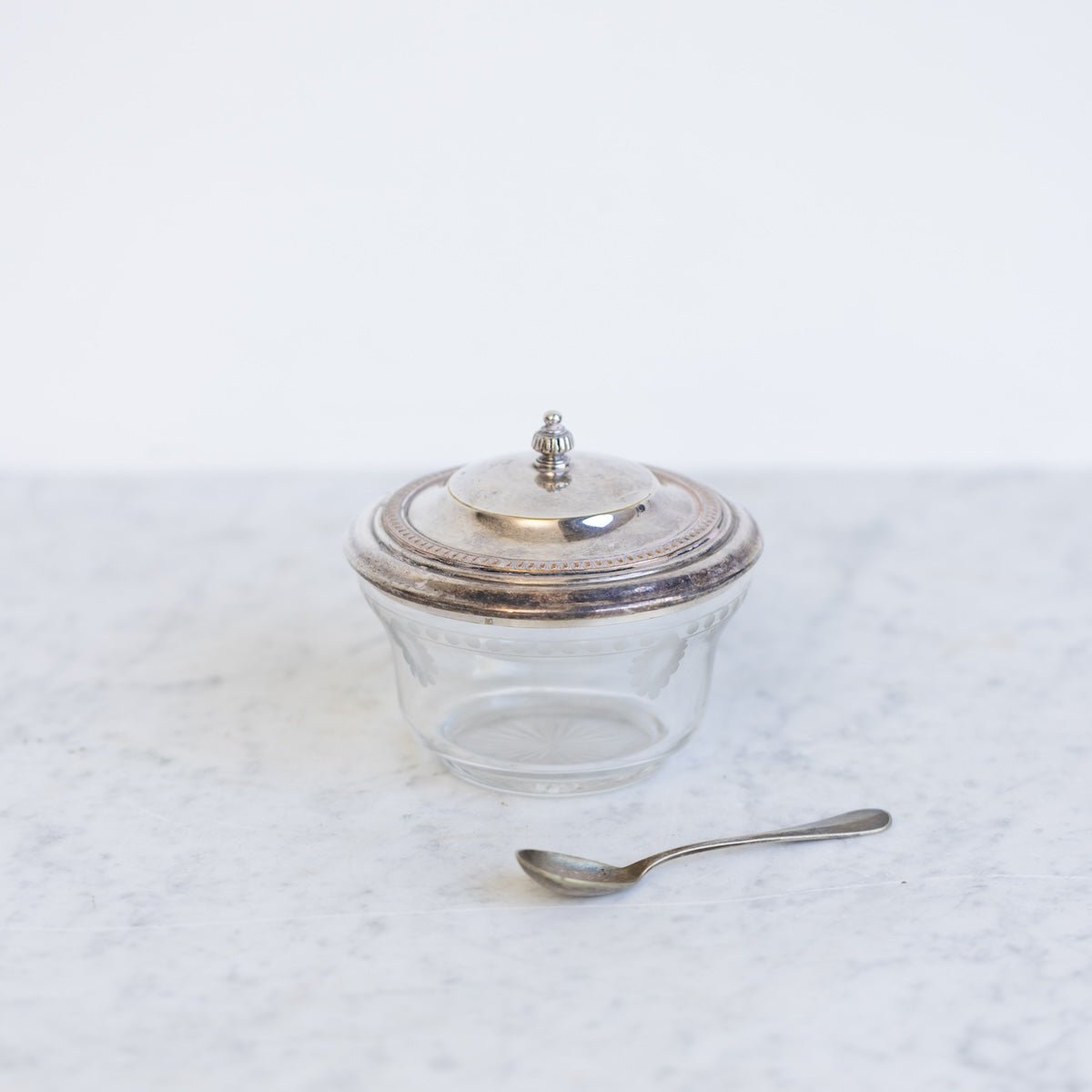 Etched Glass Sugar Bowl with Silver Spoon - elsie green - the french kitchen