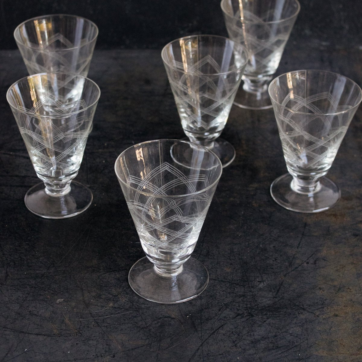 Etched Mid - Century Cocktail Glass Set Of 11 - elsie green - The French Kitchen