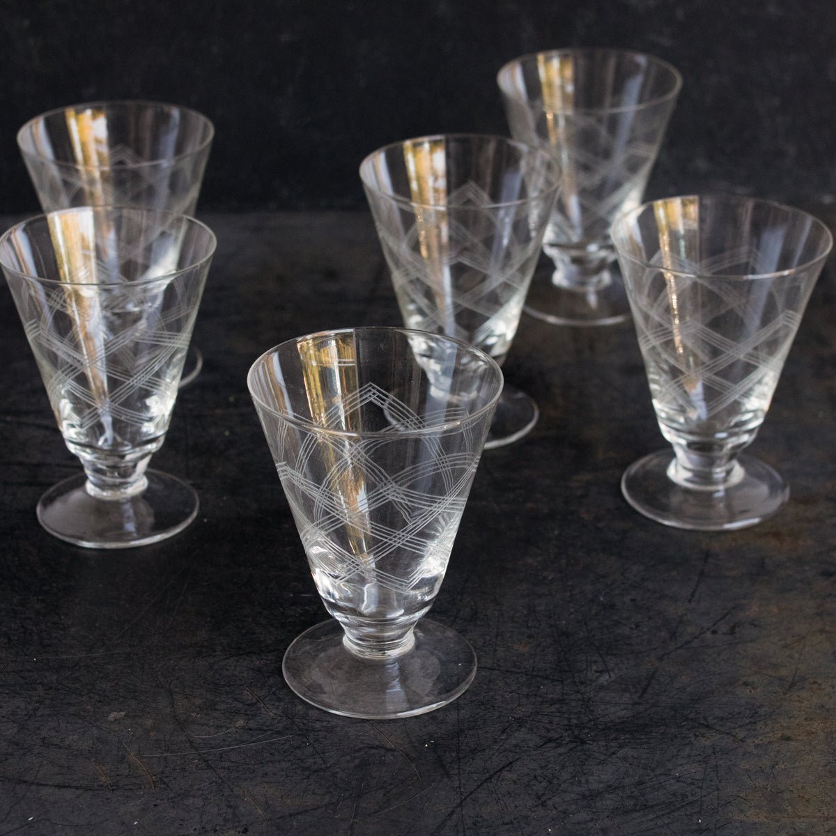 Etched Mid - Century Cocktail Glass Set Of 11 - elsie green - The French Kitchen