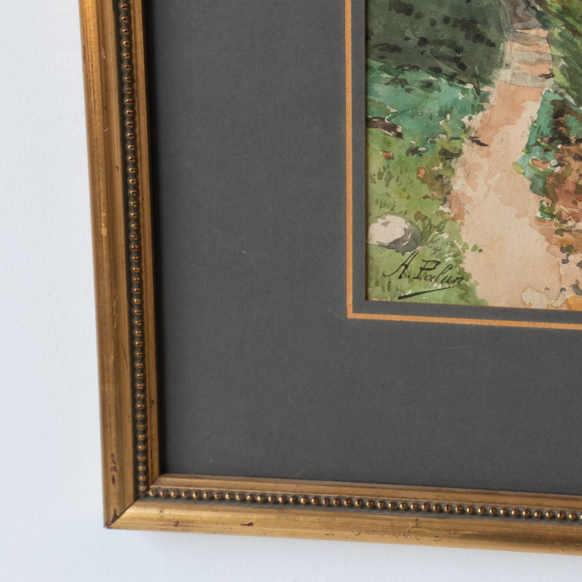 Figure with Baskets on Forest Path Watercolor Painting - elsie green - art