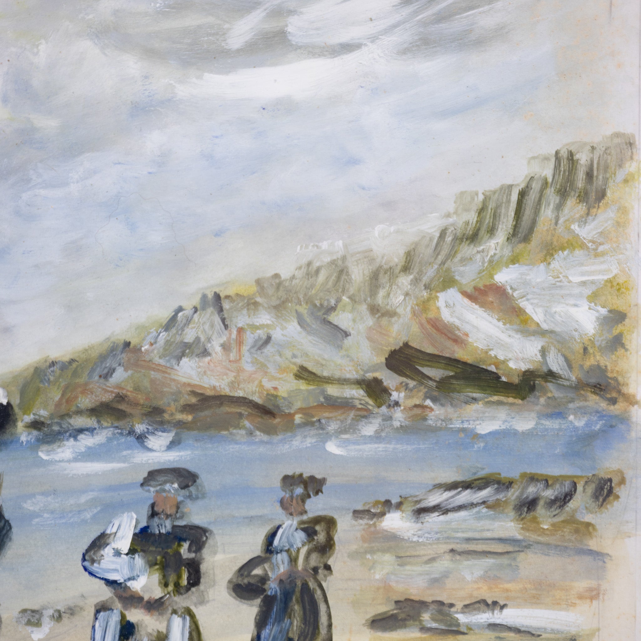 Figures on Beach with Cloudy Sky Oil Painting - elsie green - art