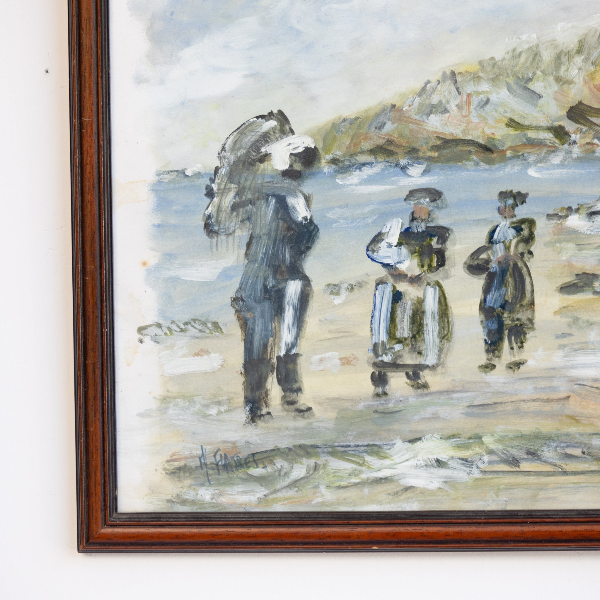 Figures on Beach with Cloudy Sky Oil Painting - elsie green - art