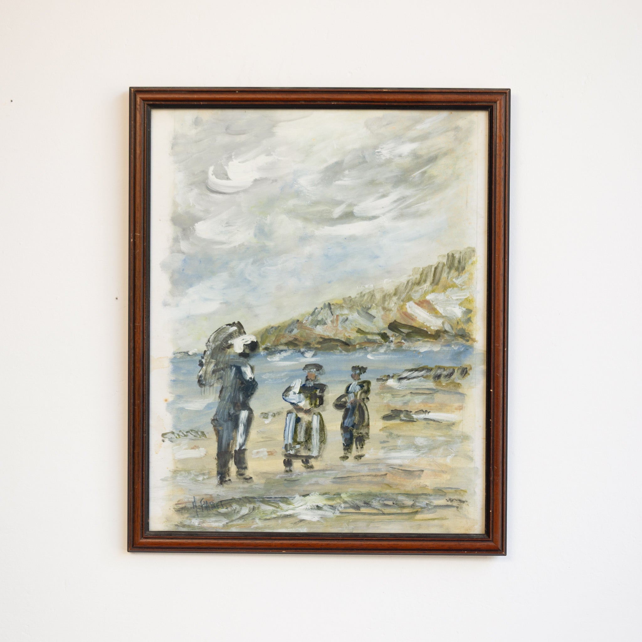 Figures on Beach with Cloudy Sky Oil Painting - elsie green - art