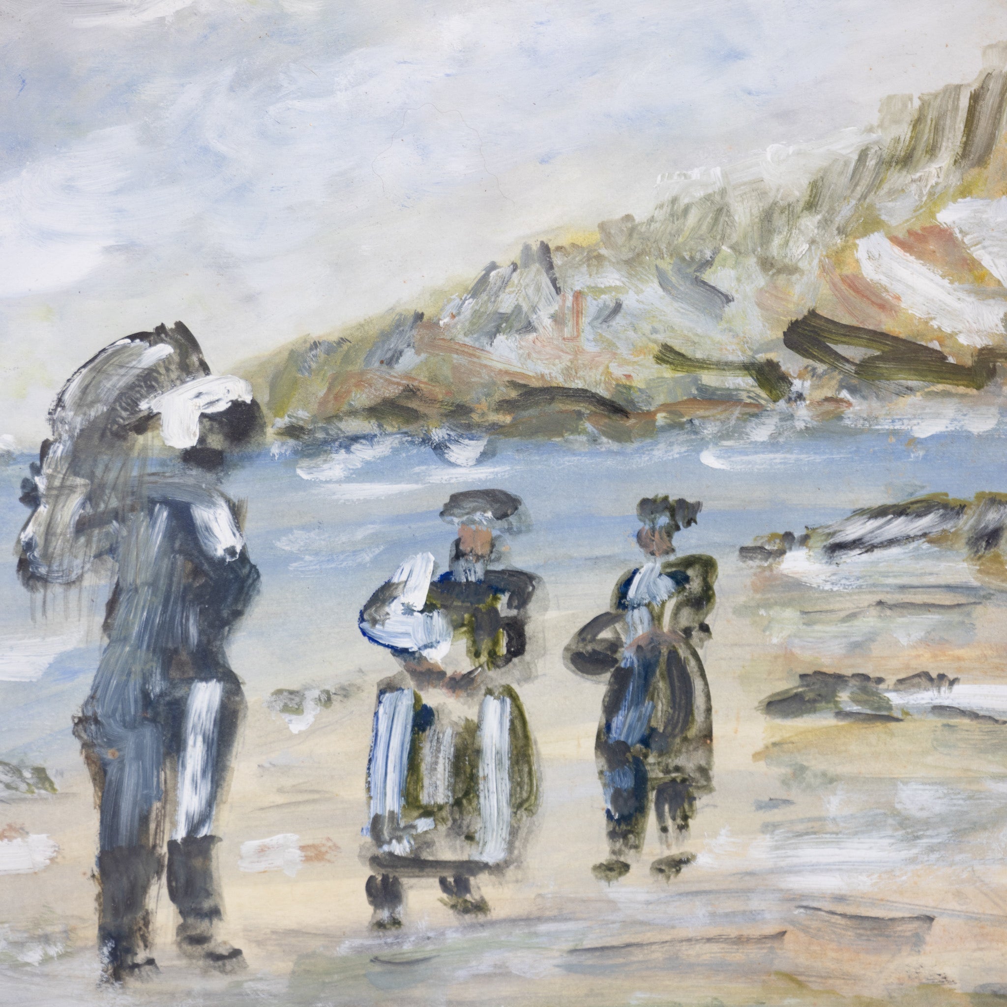Figures on Beach with Cloudy Sky Oil Painting - elsie green - art