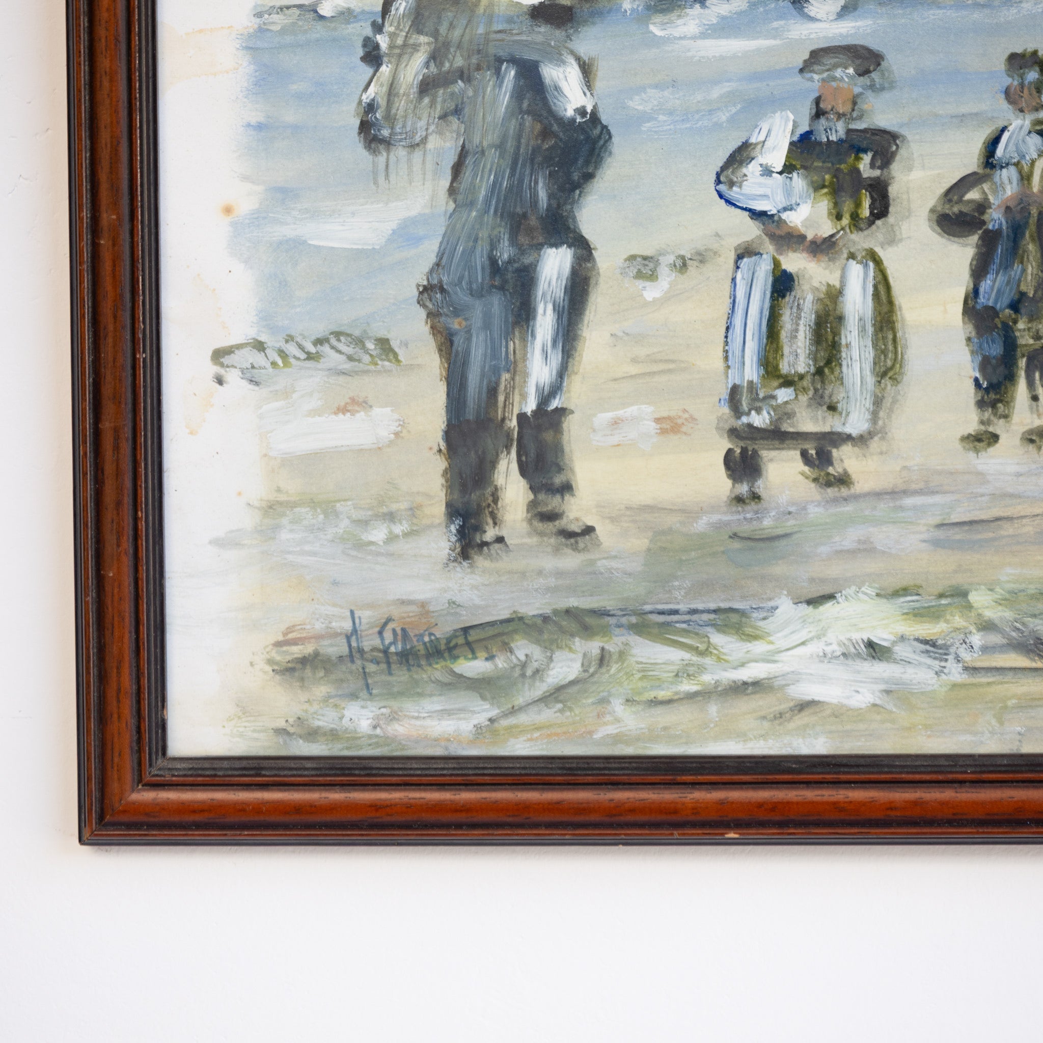 Figures on Beach with Cloudy Sky Oil Painting - elsie green - art