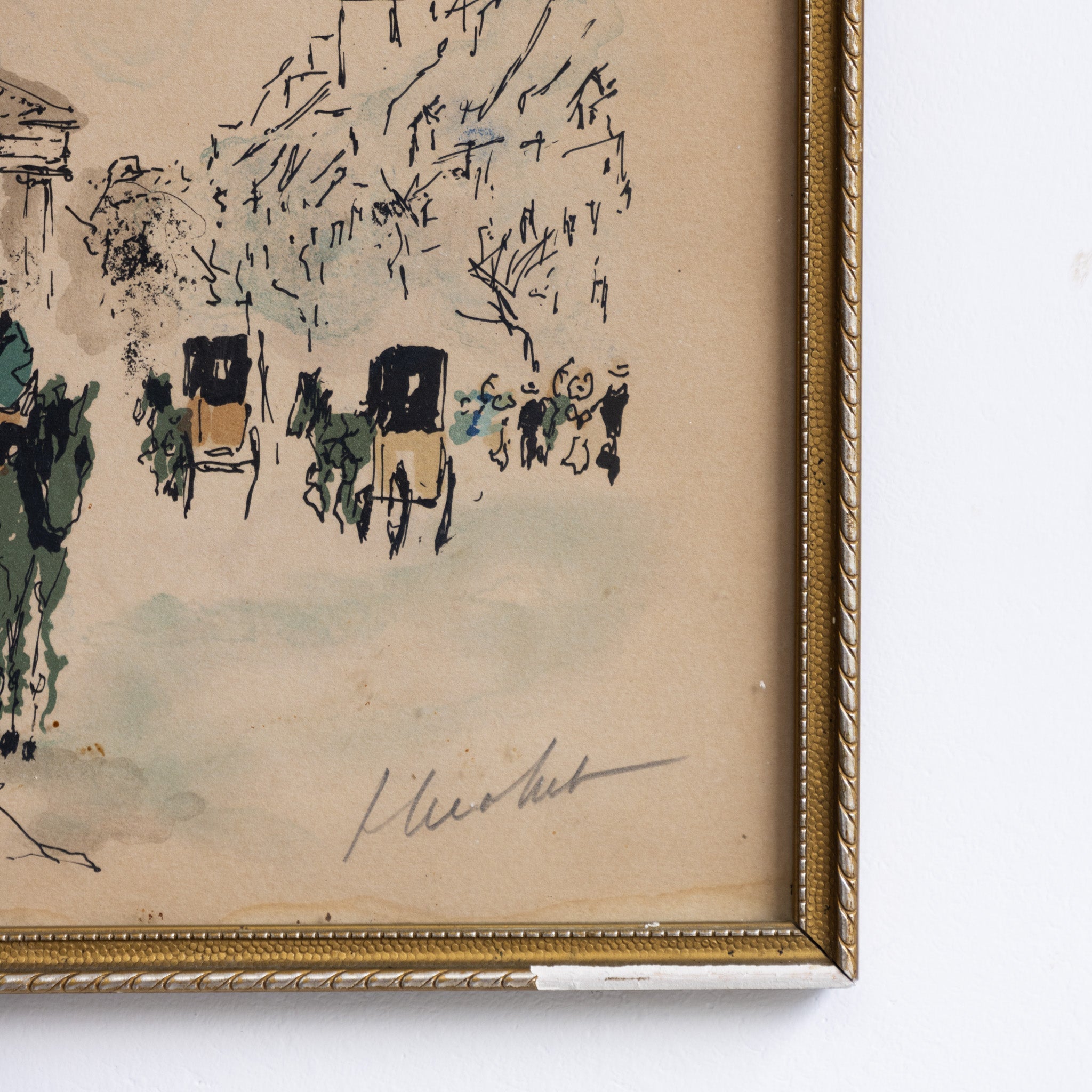 Figures on City Street Watercolor Painting - elsie green - art