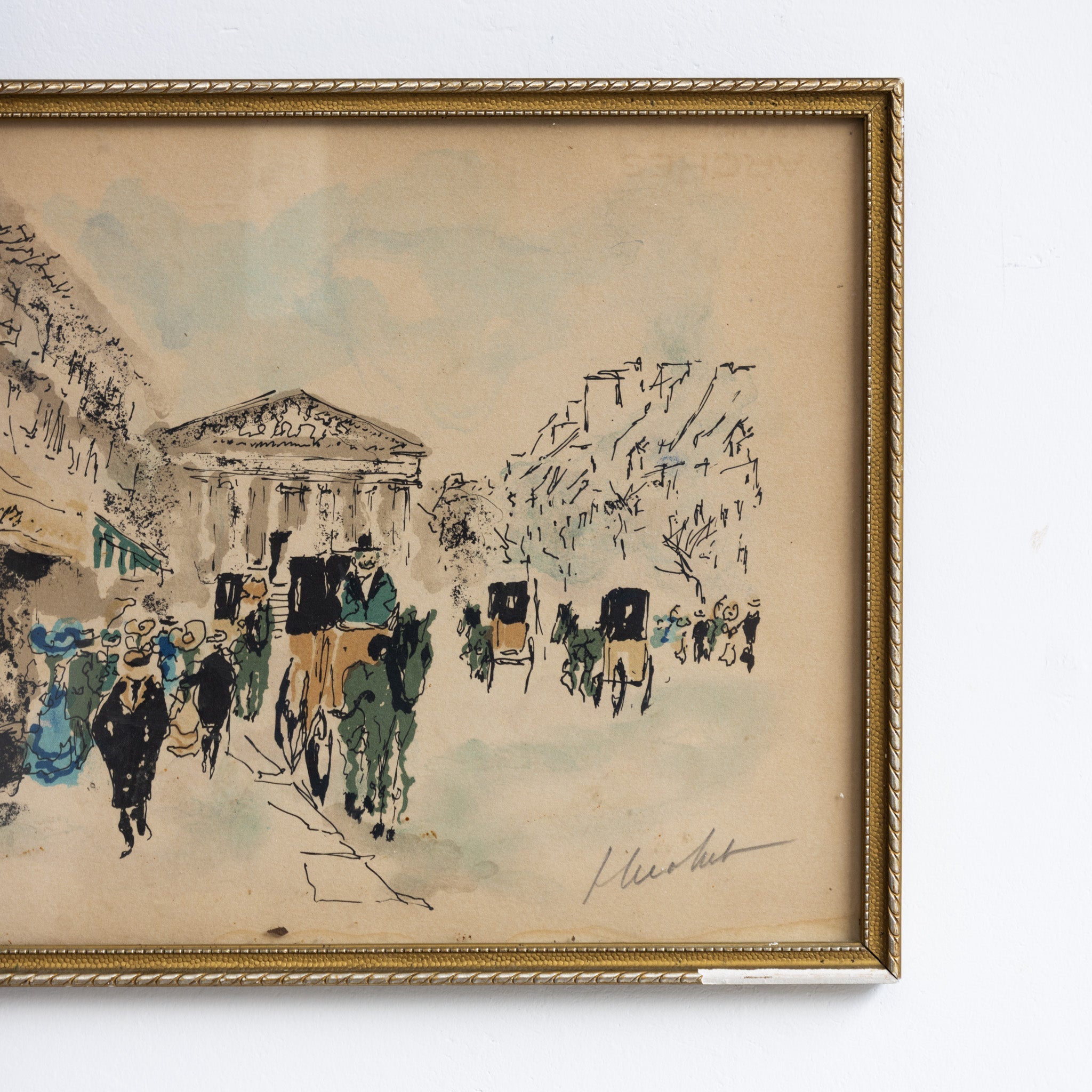 Figures on City Street Watercolor Painting - elsie green - art