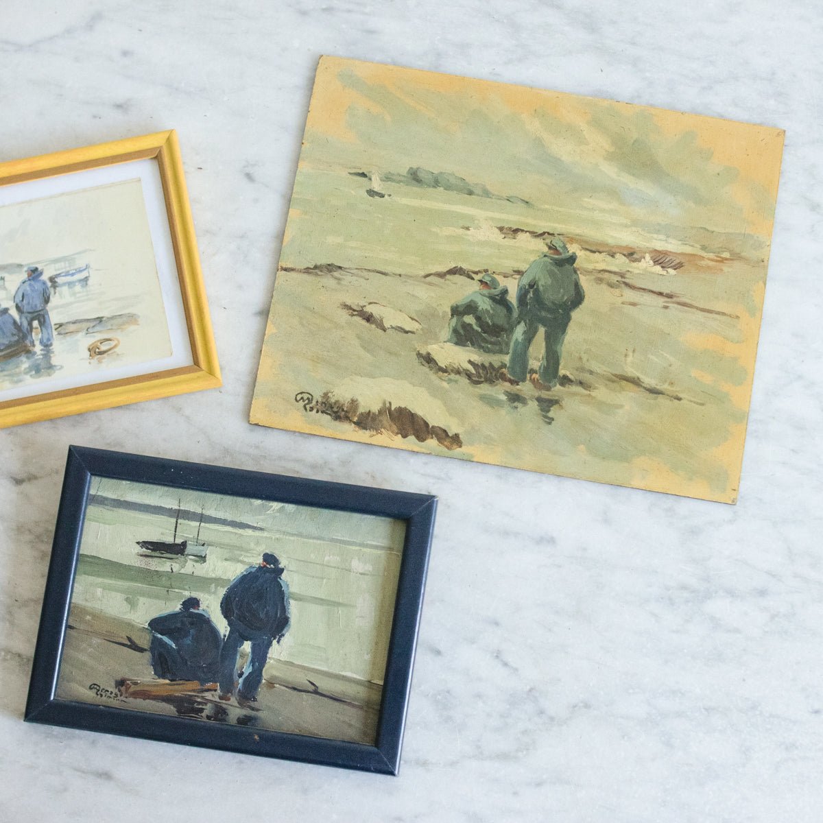 Figures on Stormy Shore | Trio of Paintings - elsie green - art
