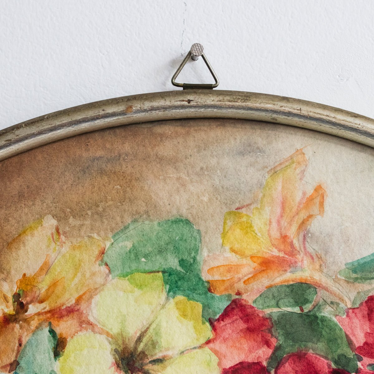 Floral Still Life in Oval Frame Watercolor Painting - elsie green - art