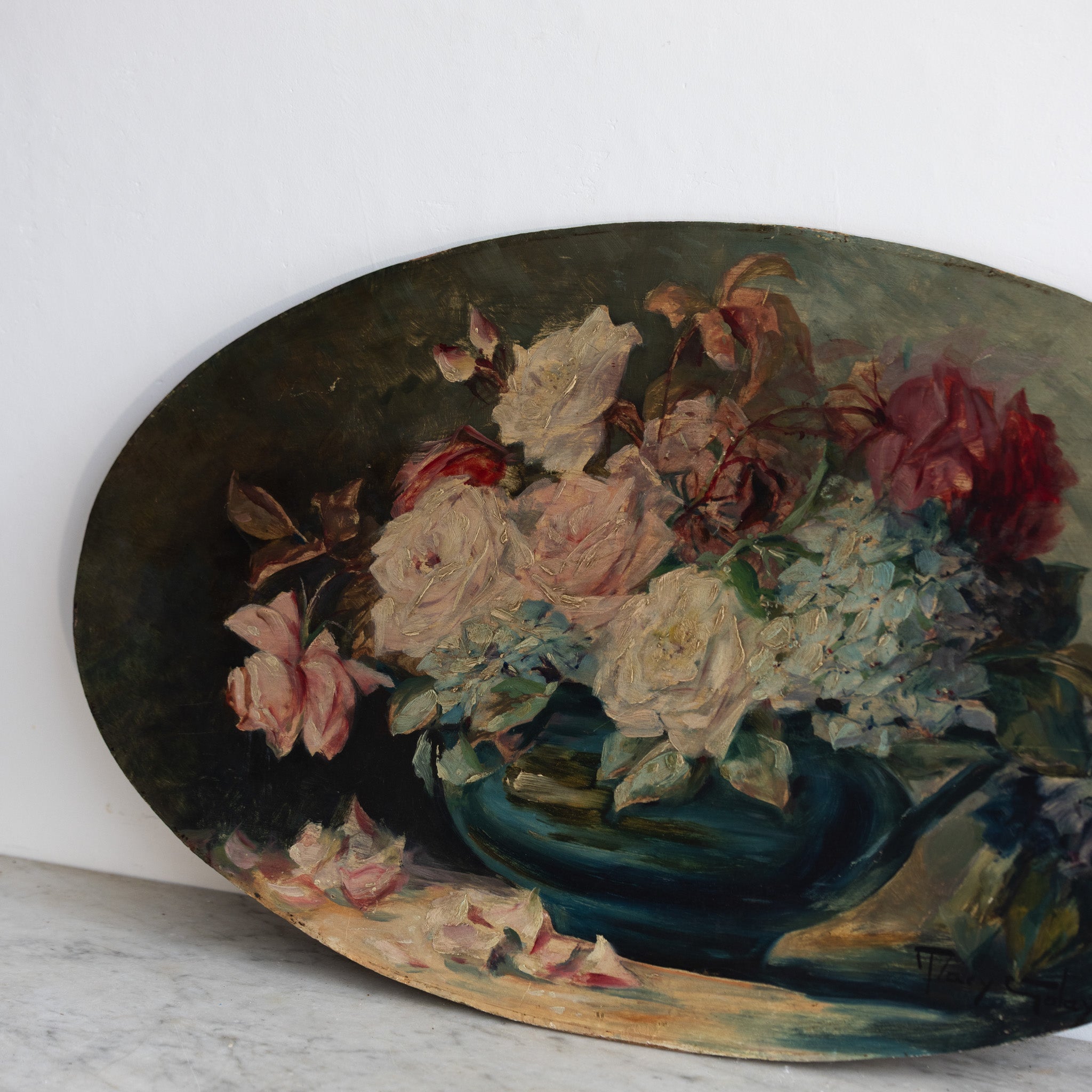 Floral Still Life in Oval Oil Painting - elsie green - art