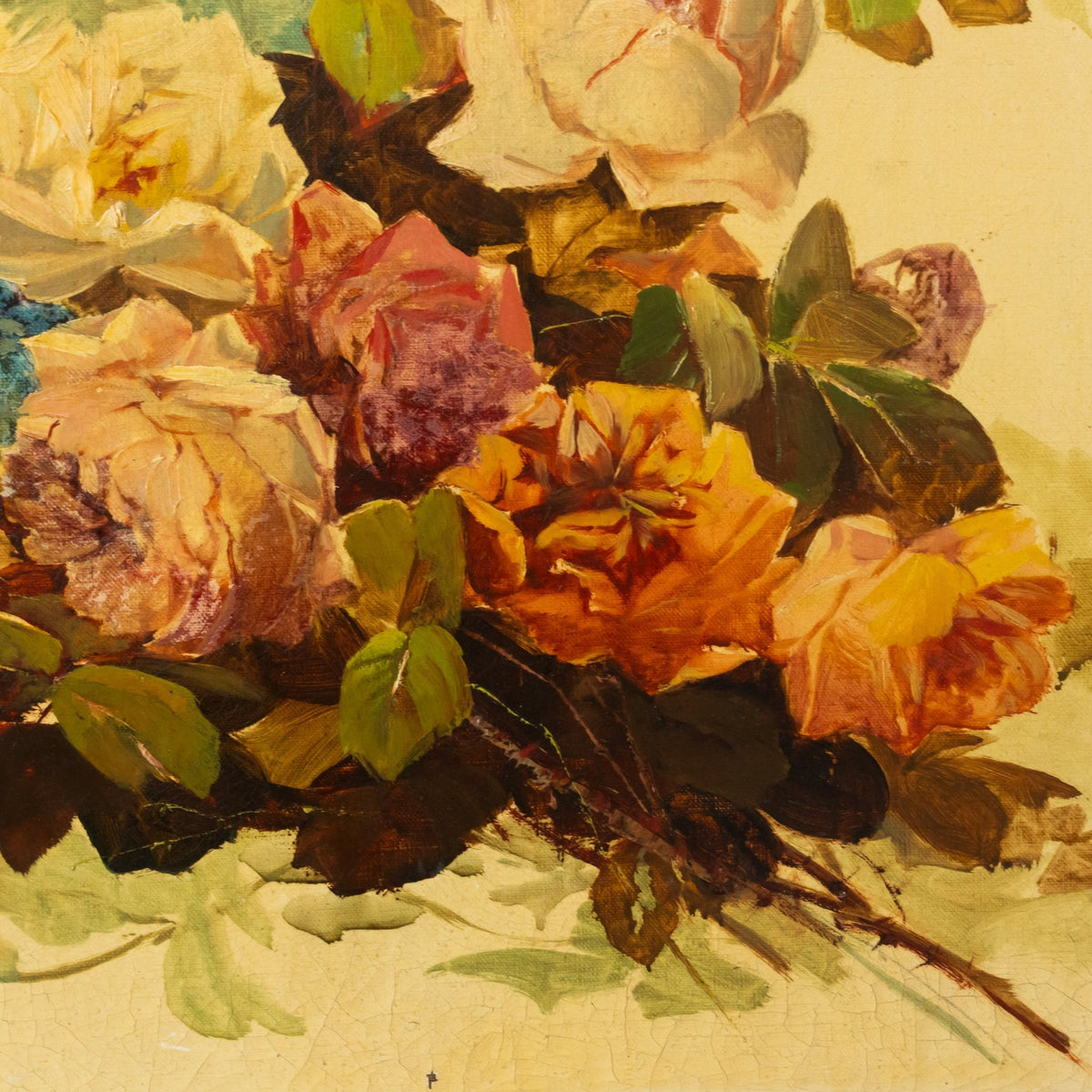 Floral Still Life on Yellow Drape No. 2 Oil Painting - elsie green - art