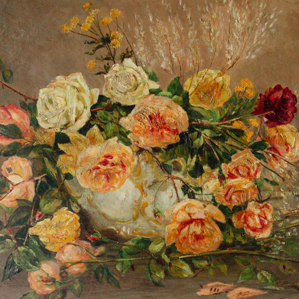 Floral Still Life with Roses Oil Painting | Dated 1932 - elsie green - art