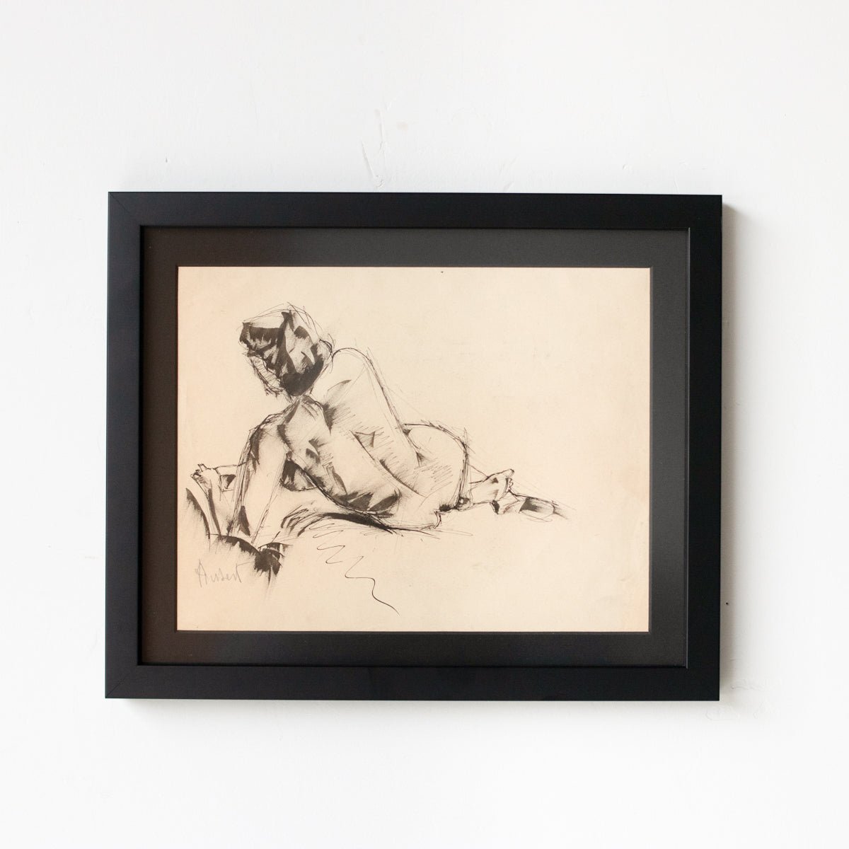 Framed Ink and Watercolor with Reclining Nude - elsie green - art