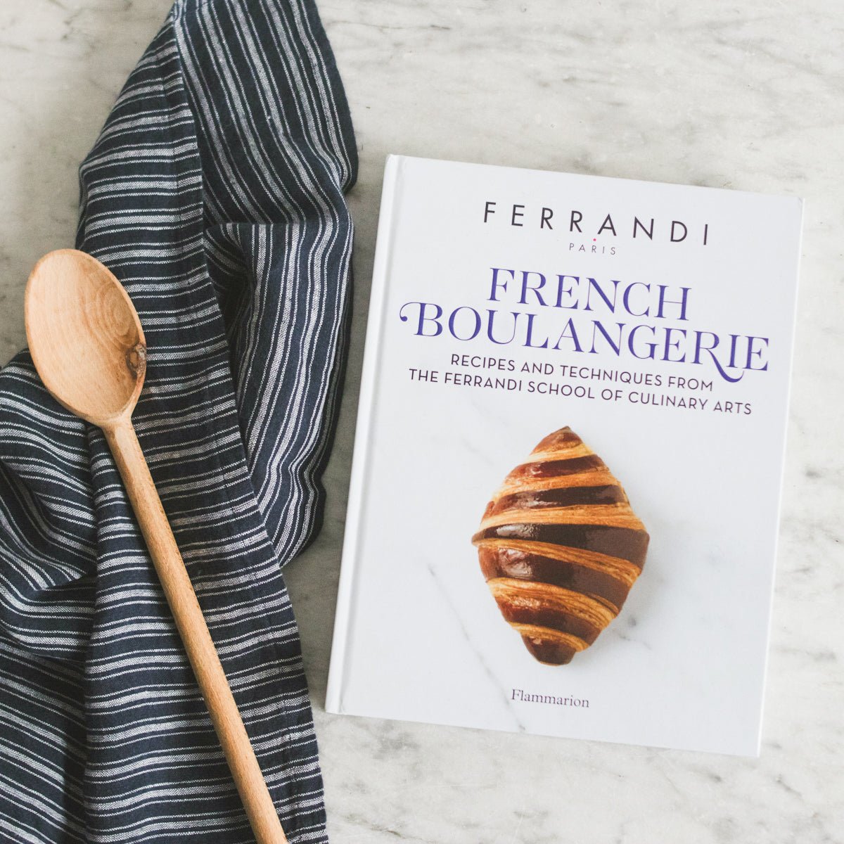 French Boulangerie Cookbook with Laundered Linen Kitchen Towel and Wood Spoon - elsie green - the french kitchen