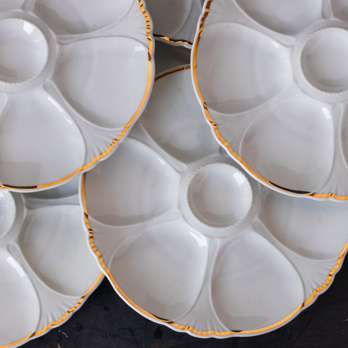 Gold Rim Limoges Oyster Plate Set of 12 - elsie green - the french kitchen