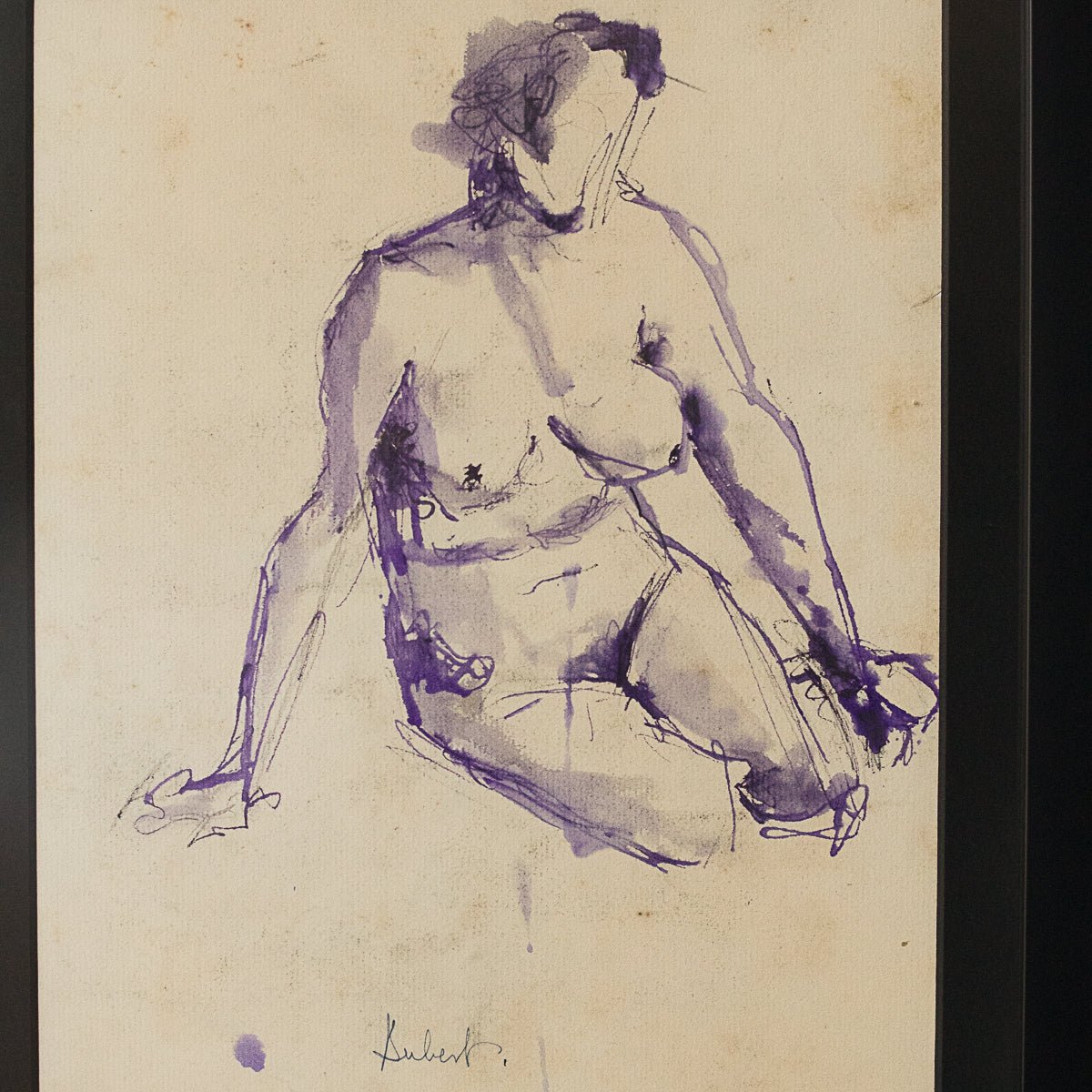 Guy Aubert Seated Nude in India Ink - elsie green - Art