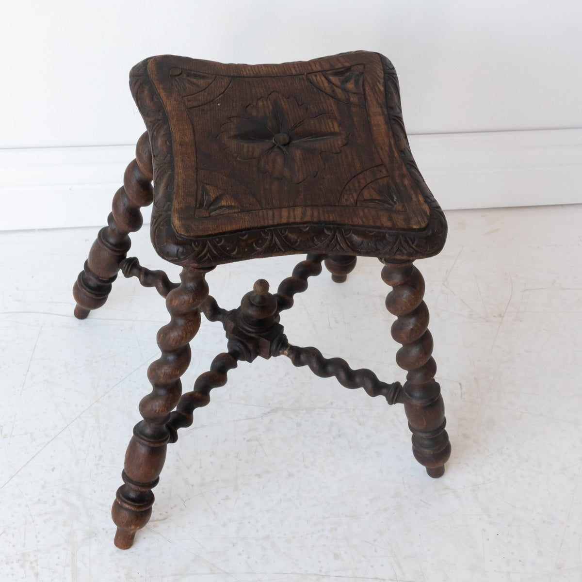 Hand Carved Spindle Stool - elsie green - furniture