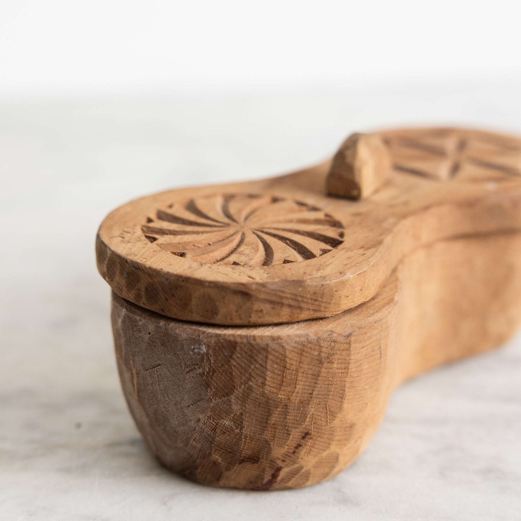 Hand Carved Wood Spice Dispenser with Pair of Silver Salt Spoons - elsie green - the french kitchen