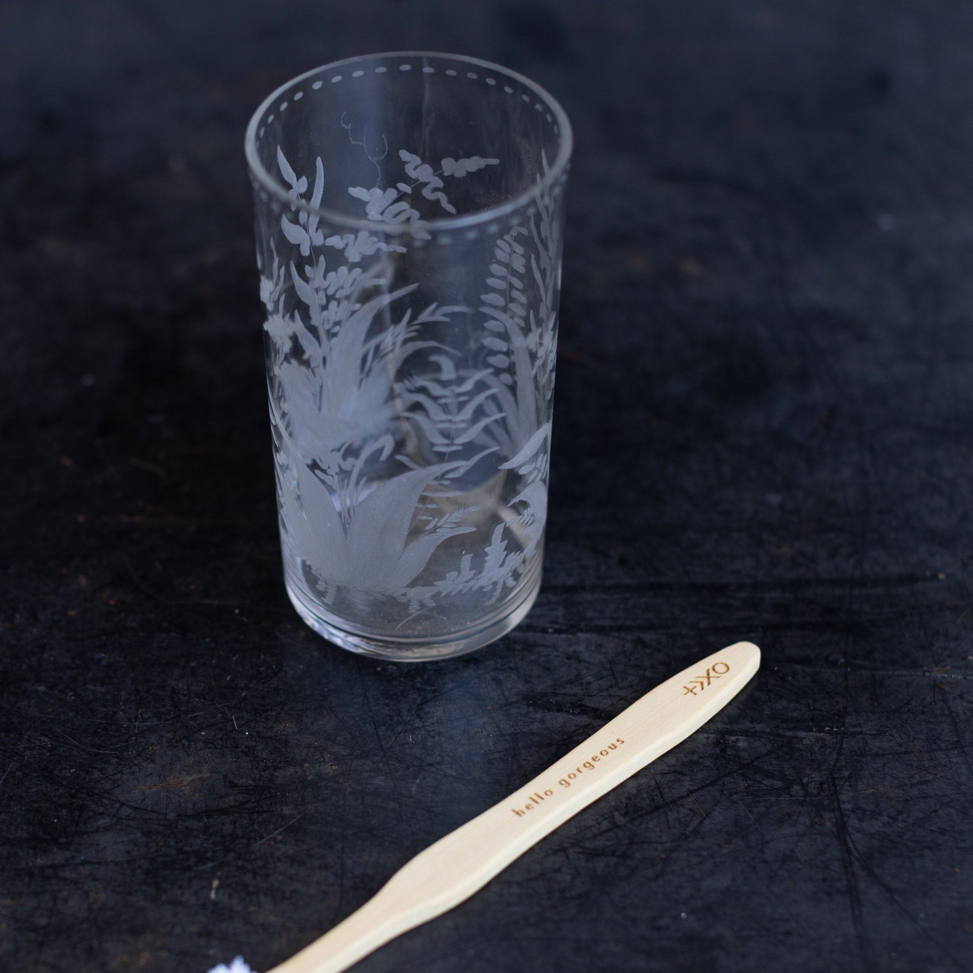 Hand Engraved Blown Glass Tumbler - elsie green - the french kitchen