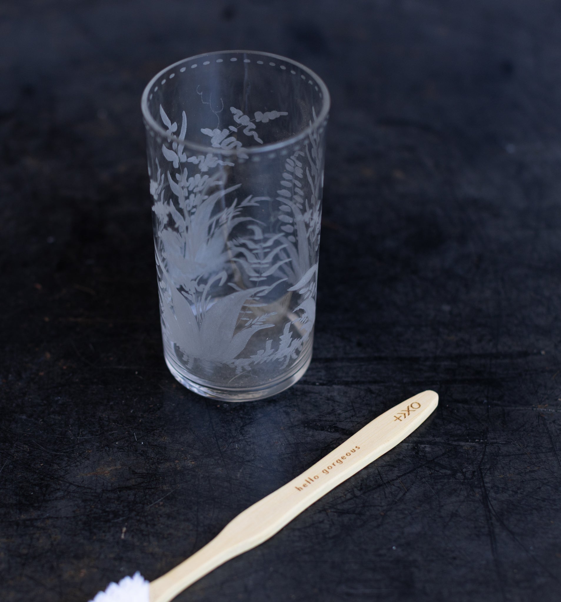 Hand Engraved Blown Glass Tumbler - elsie green - the french kitchen