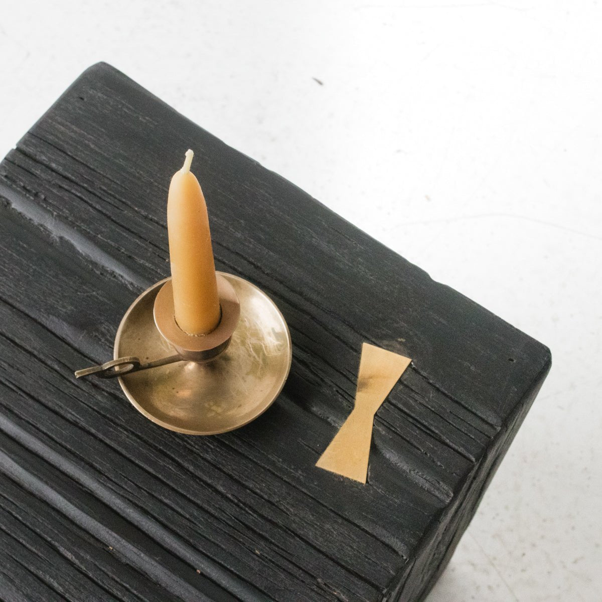 Hand Hewn Side Table with Brass Bow Tie - elsie green - furniture