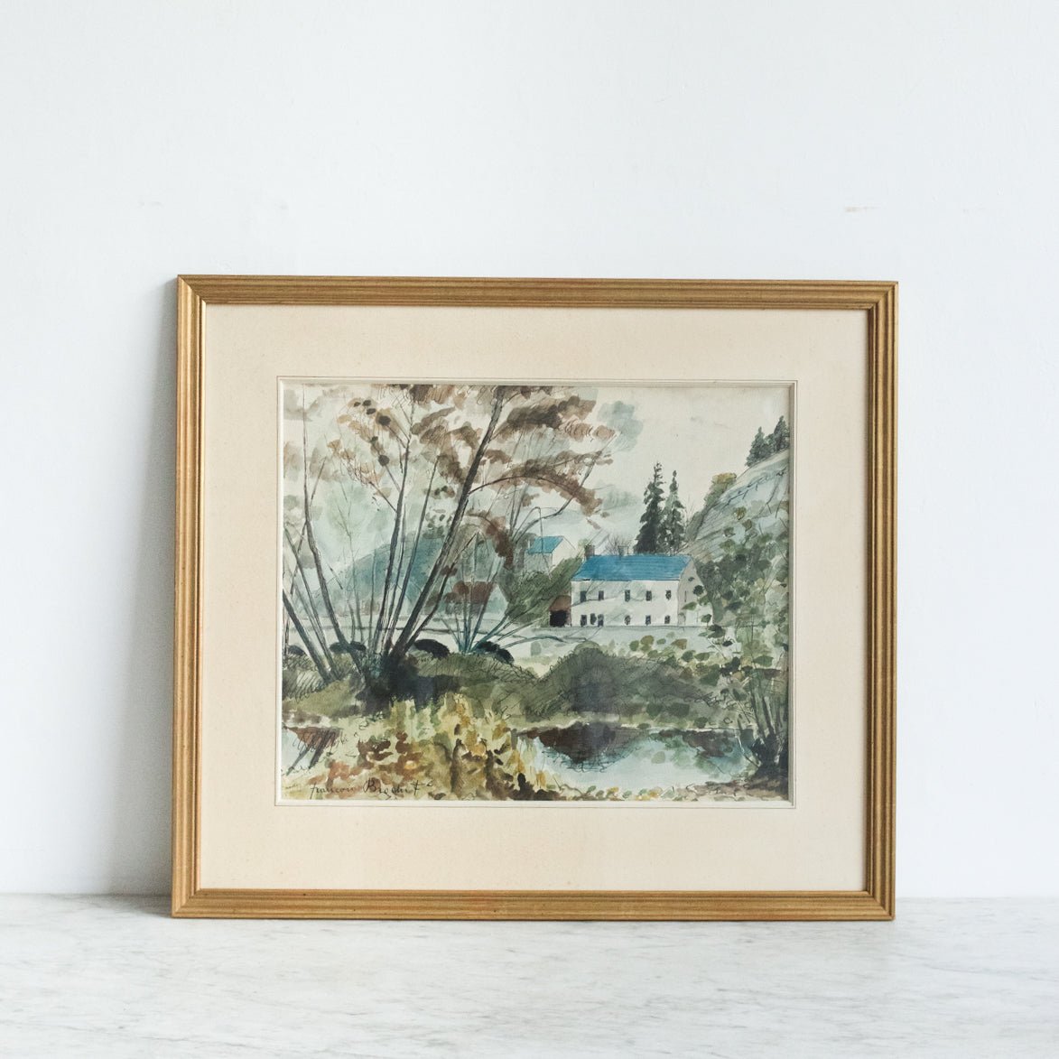 Lakeside Chateau Watercolor Painting - elsie green - art