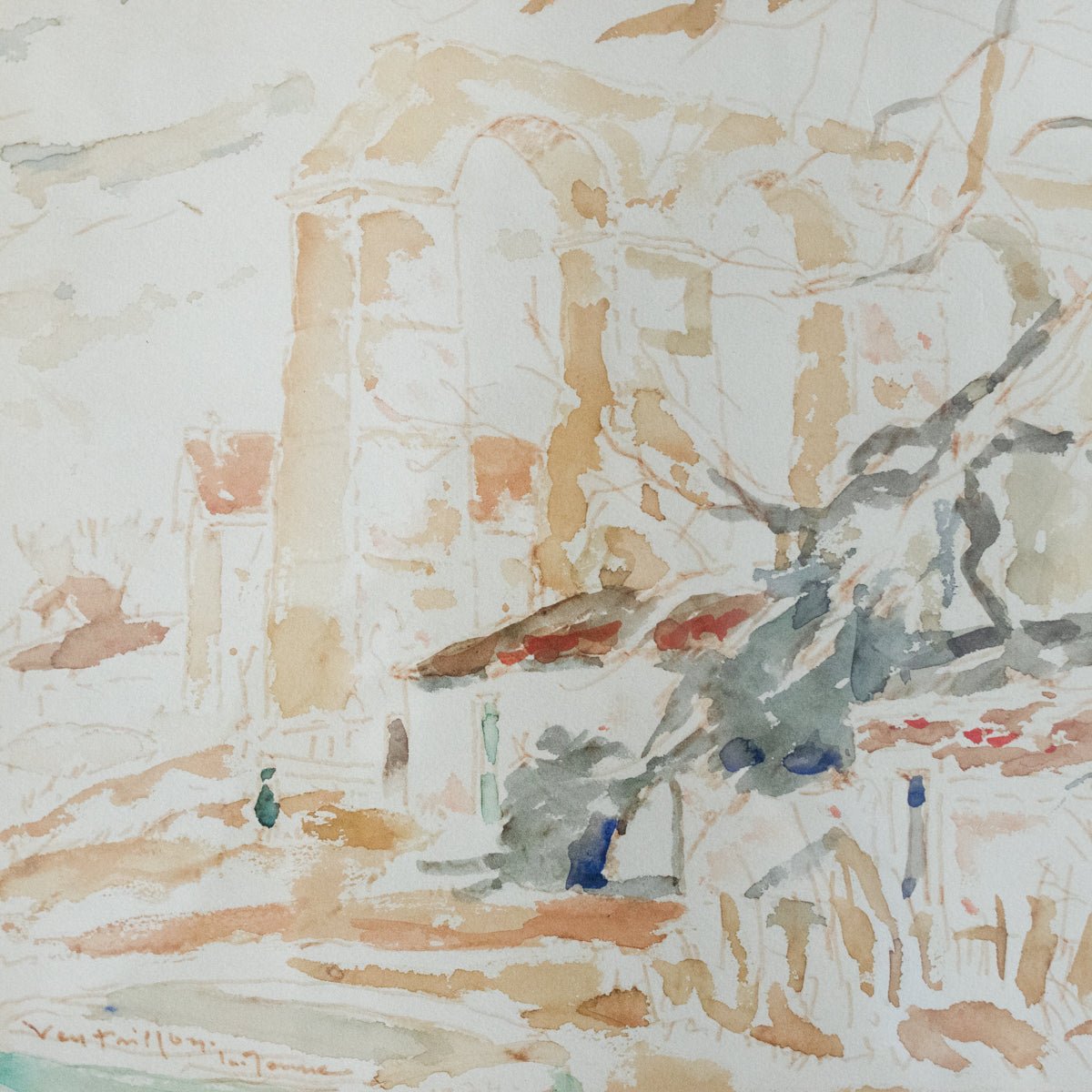 Landscape in Yellow and Ochre Watercolor Painting - elsie green - art