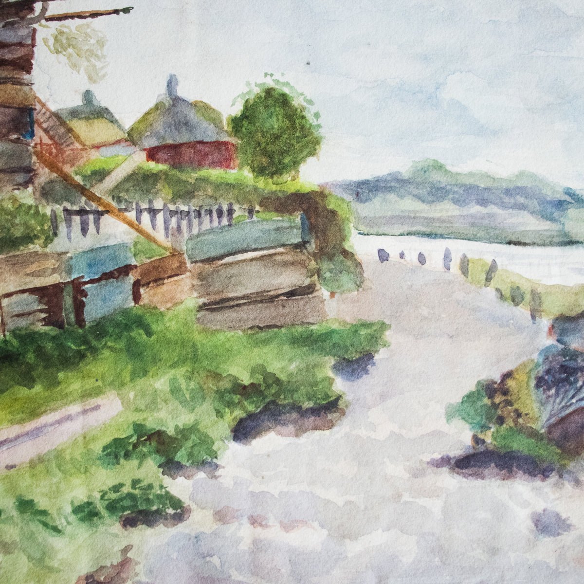Landscape with Barn Watercolor Painting - elsie green - art